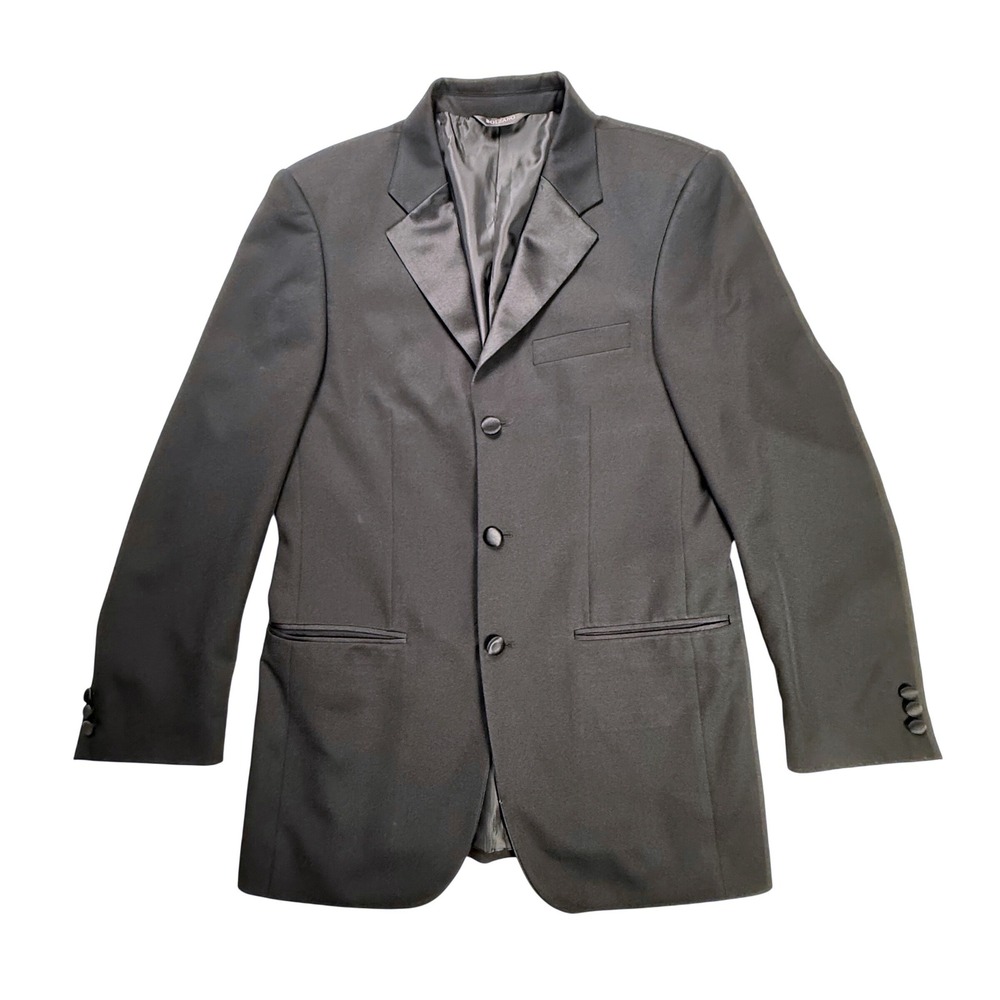 Bolzano Uomo Collezione Mens Tuxedo Jacket Black Satin Peak Lapel‎ 3 Button 36R